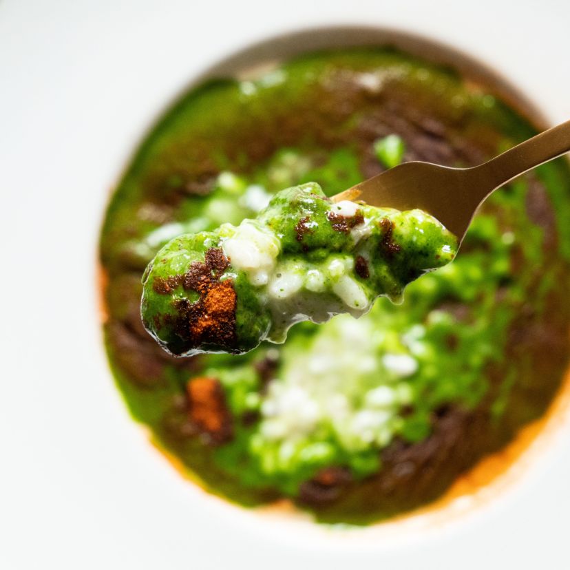 Risotto con pecorino ubriaco ed erbe amare